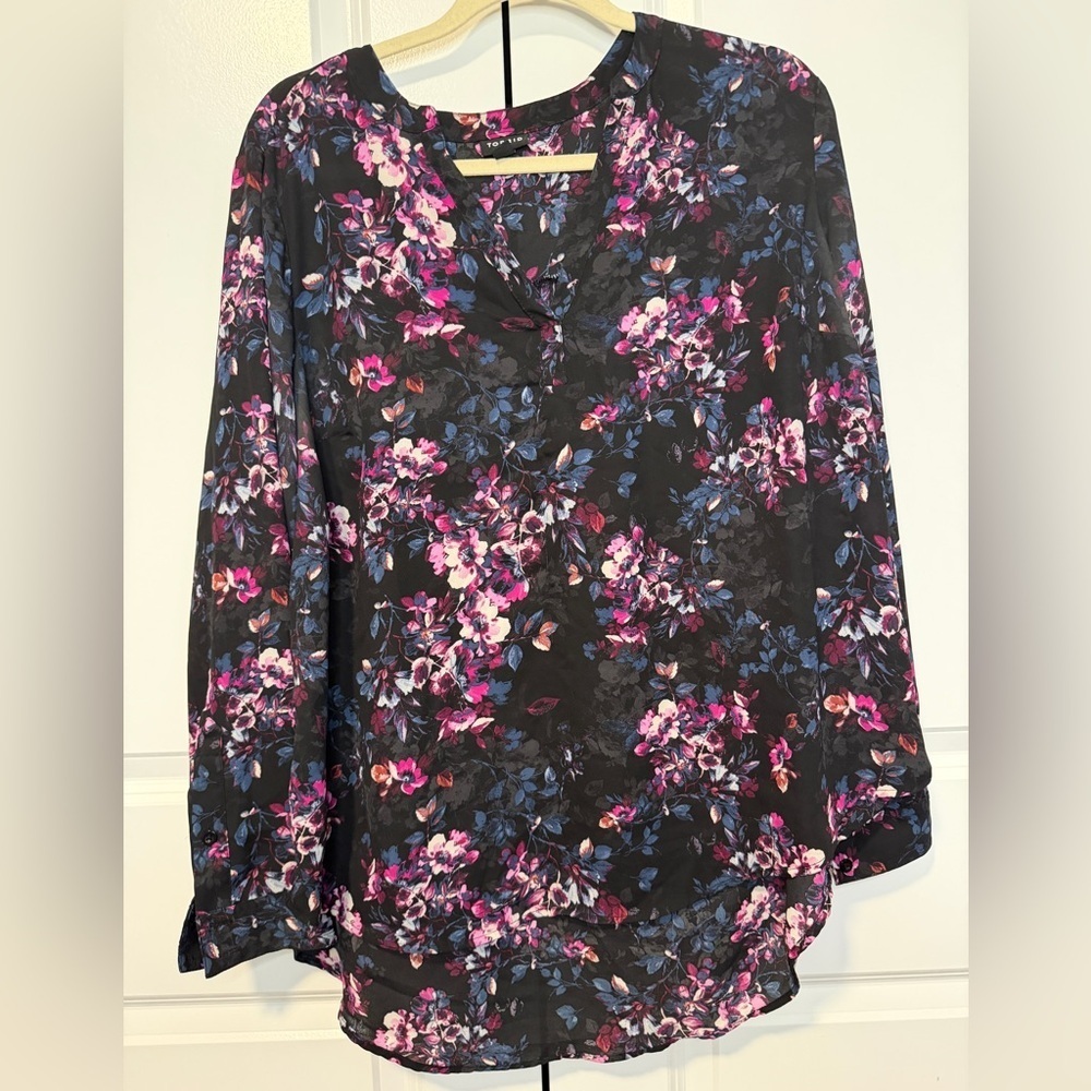Torrid Floral Chiffon Blouse Sheer Black Pink Blue Long Sleeve Plus Size 0